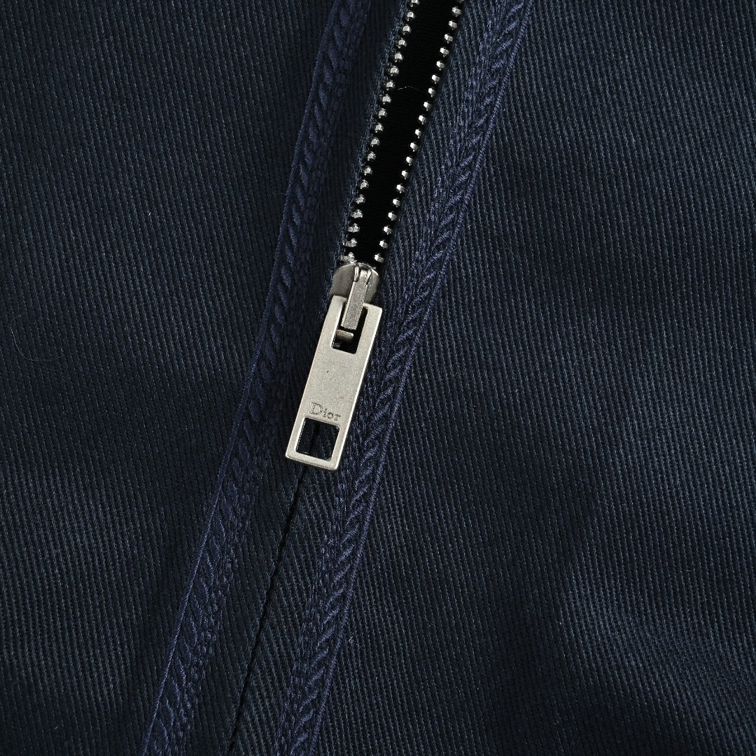 DIOR CD Embroidered Patch Gabardine Zip Jacket - Navy Blue