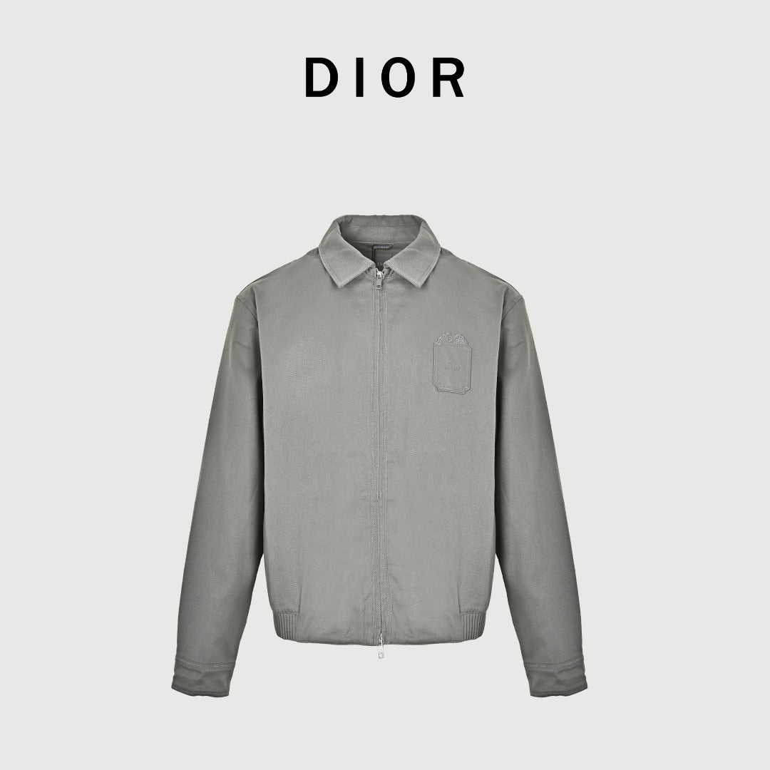 DIOR CD Embroidered Patch Gabardine Zip Jacket - Gray