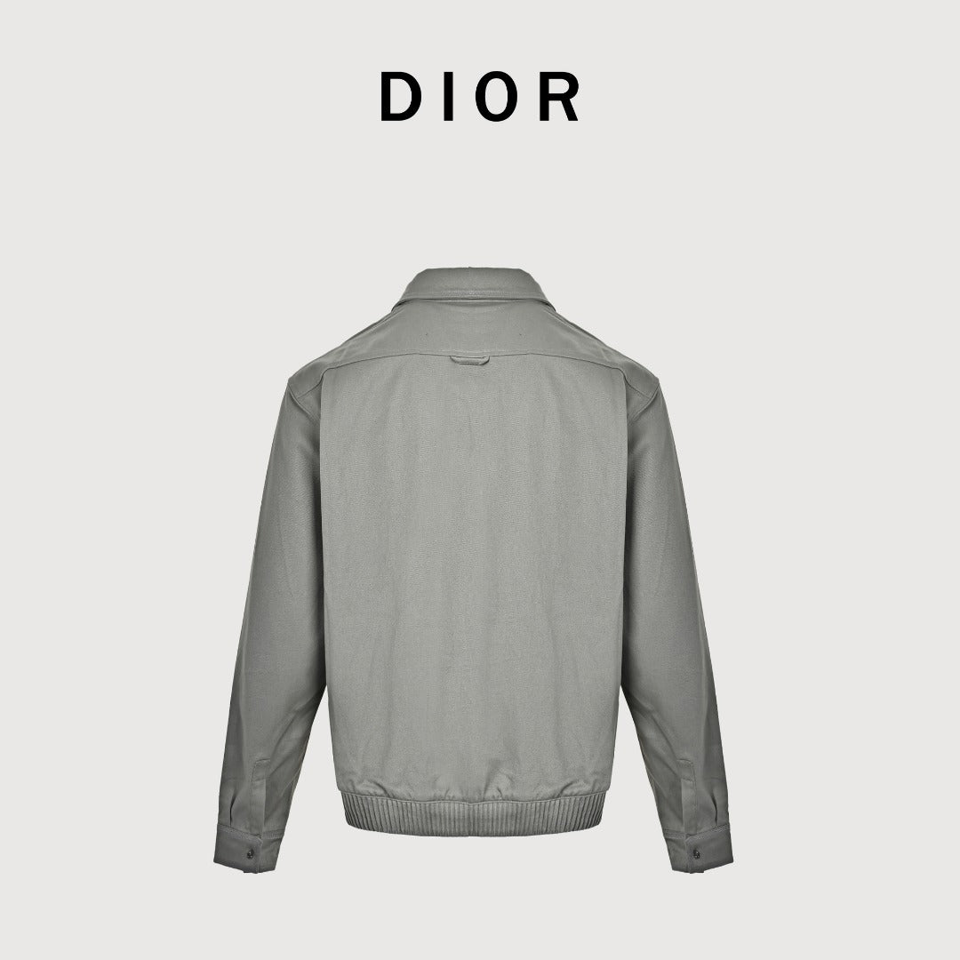 DIOR CD Embroidered Patch Gabardine Zip Jacket - Gray
