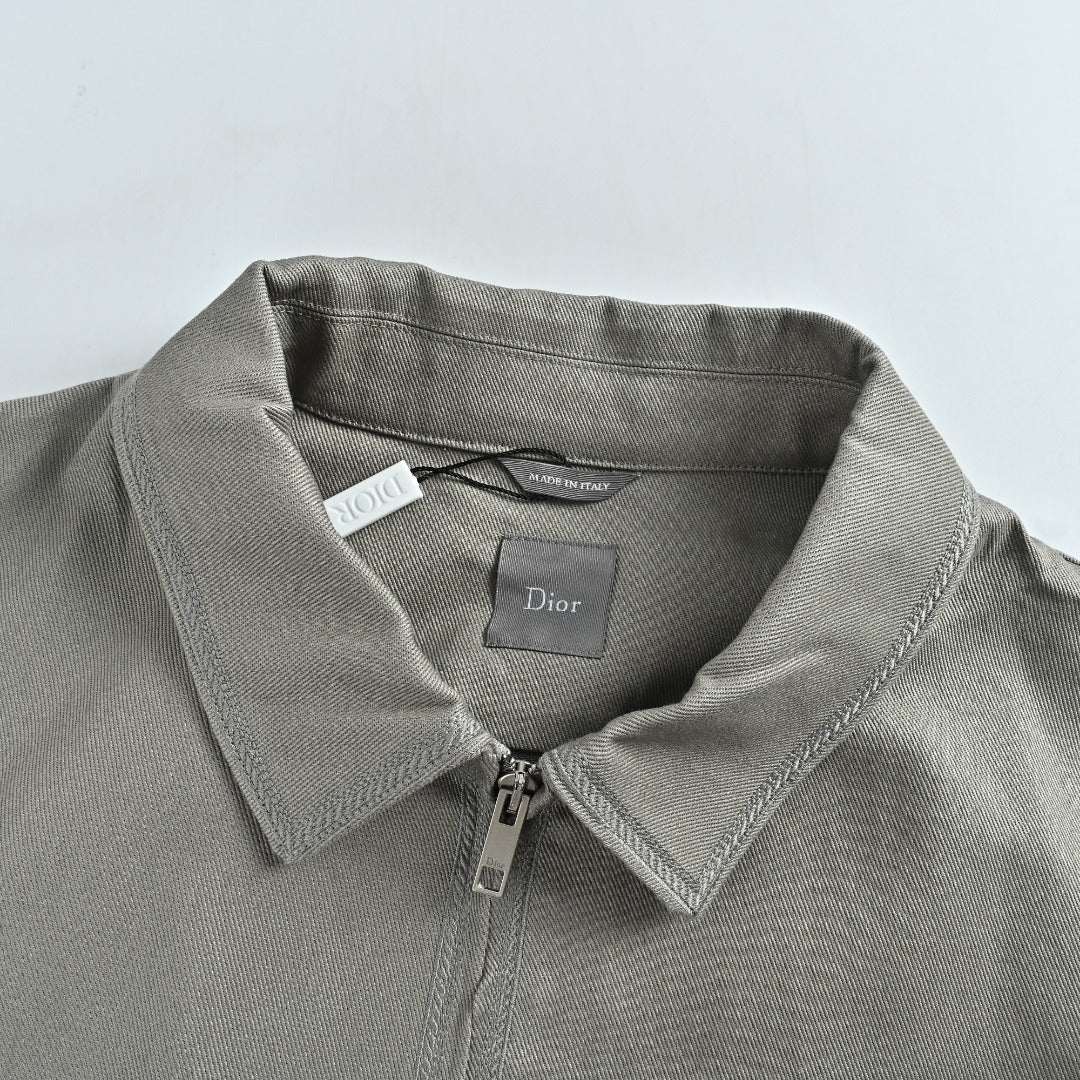 DIOR CD Embroidered Patch Gabardine Zip Jacket - Gray