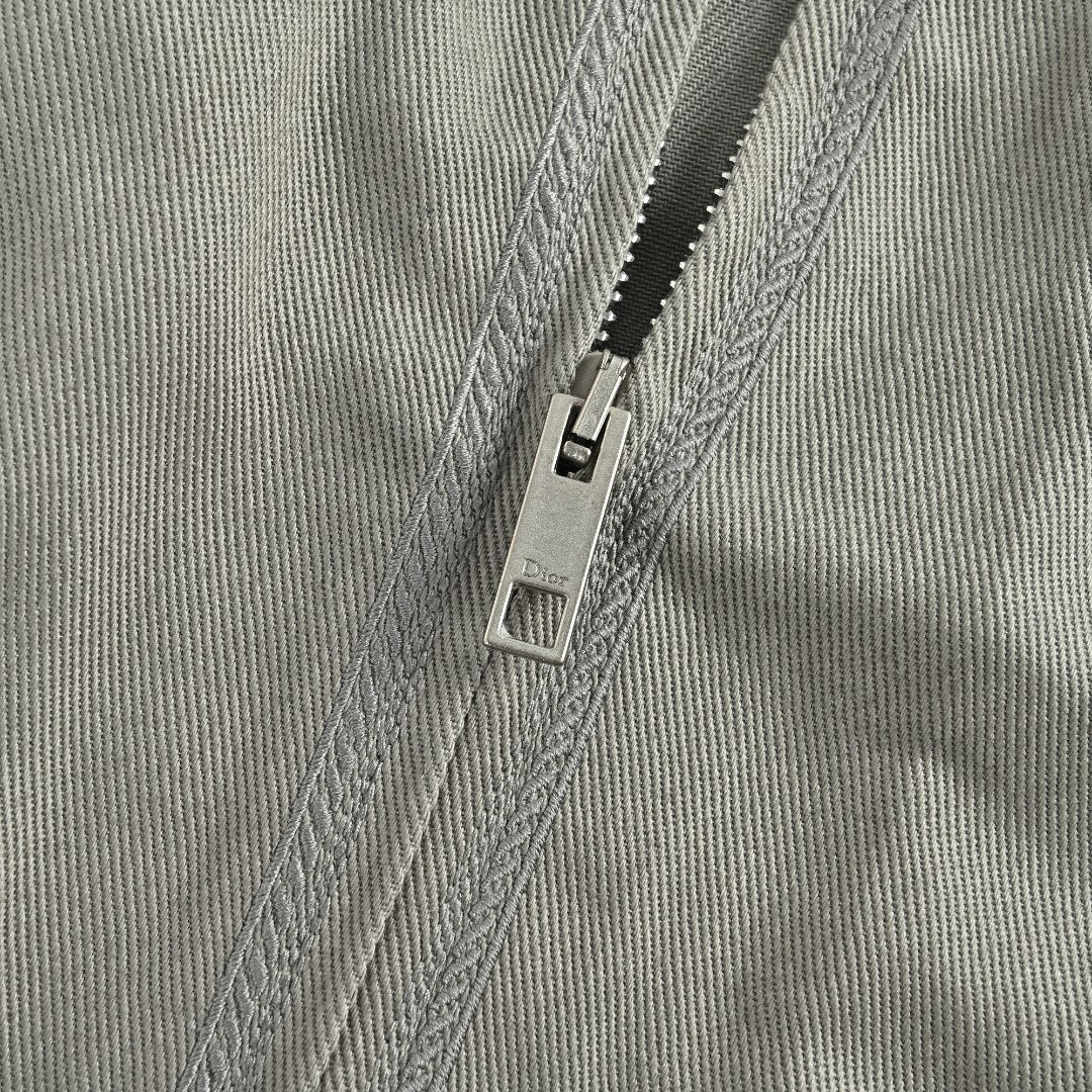 DIOR CD Embroidered Patch Gabardine Zip Jacket - Gray