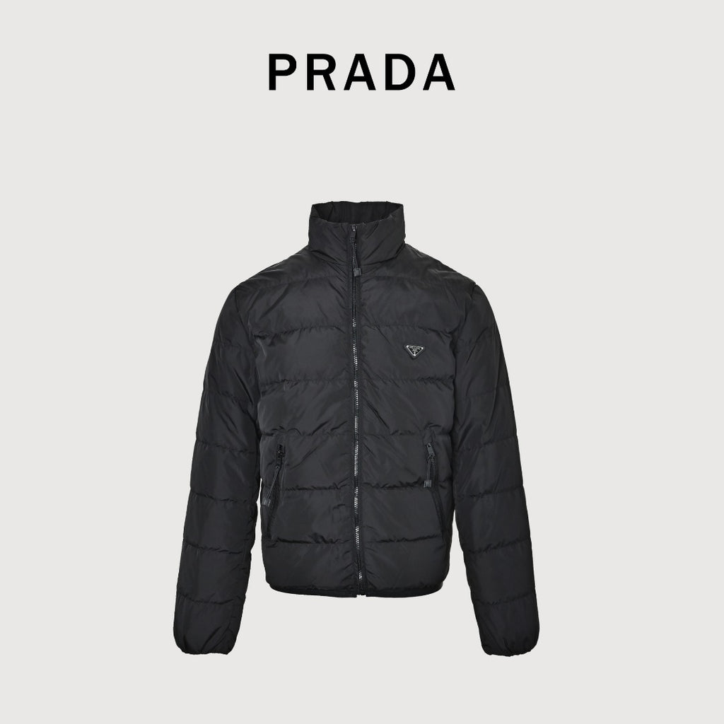 PRADA Triangle Logo Stand-Collar Down Jacket - Black