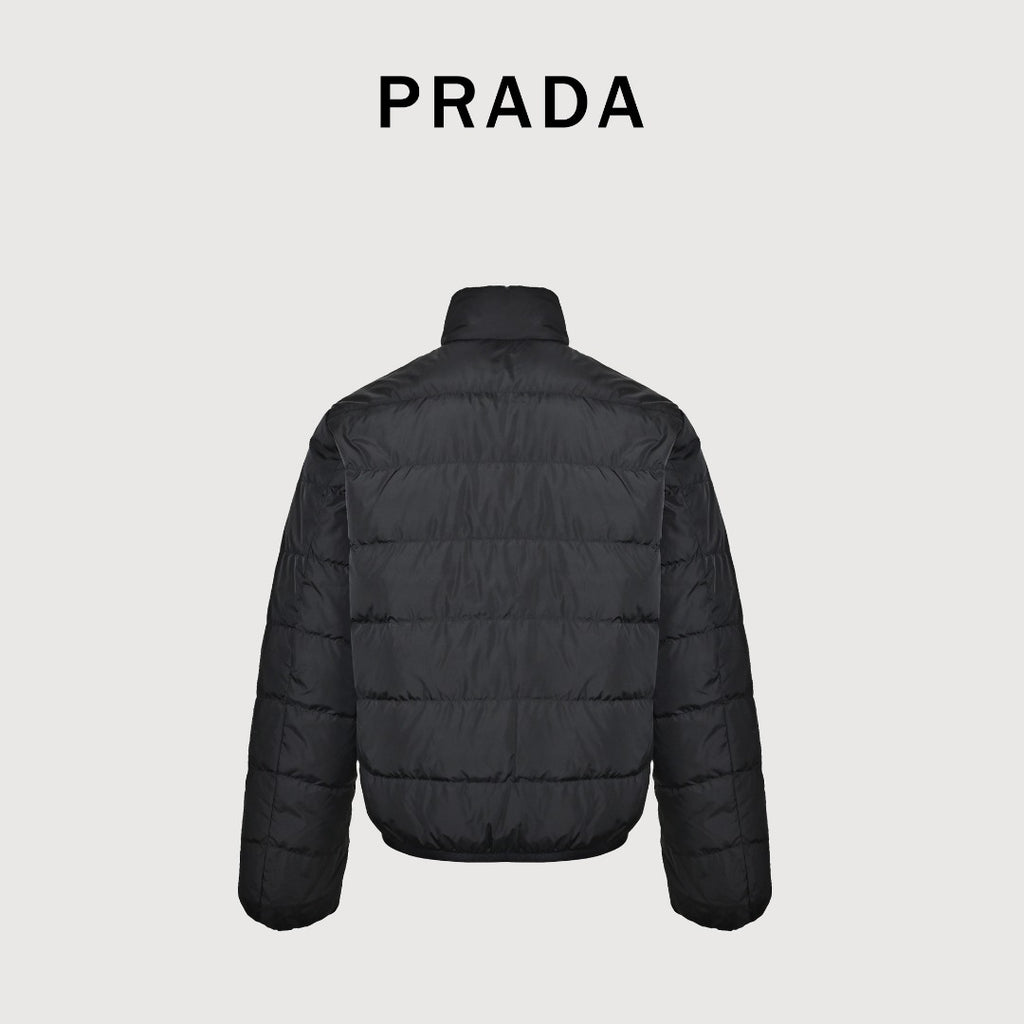 PRADA Triangle Logo Stand-Collar Down Jacket - Black