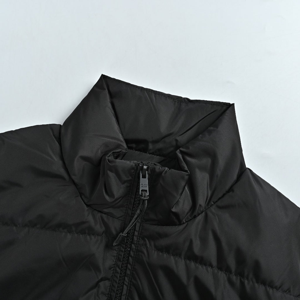 PRADA Triangle Logo Stand-Collar Down Jacket - Black