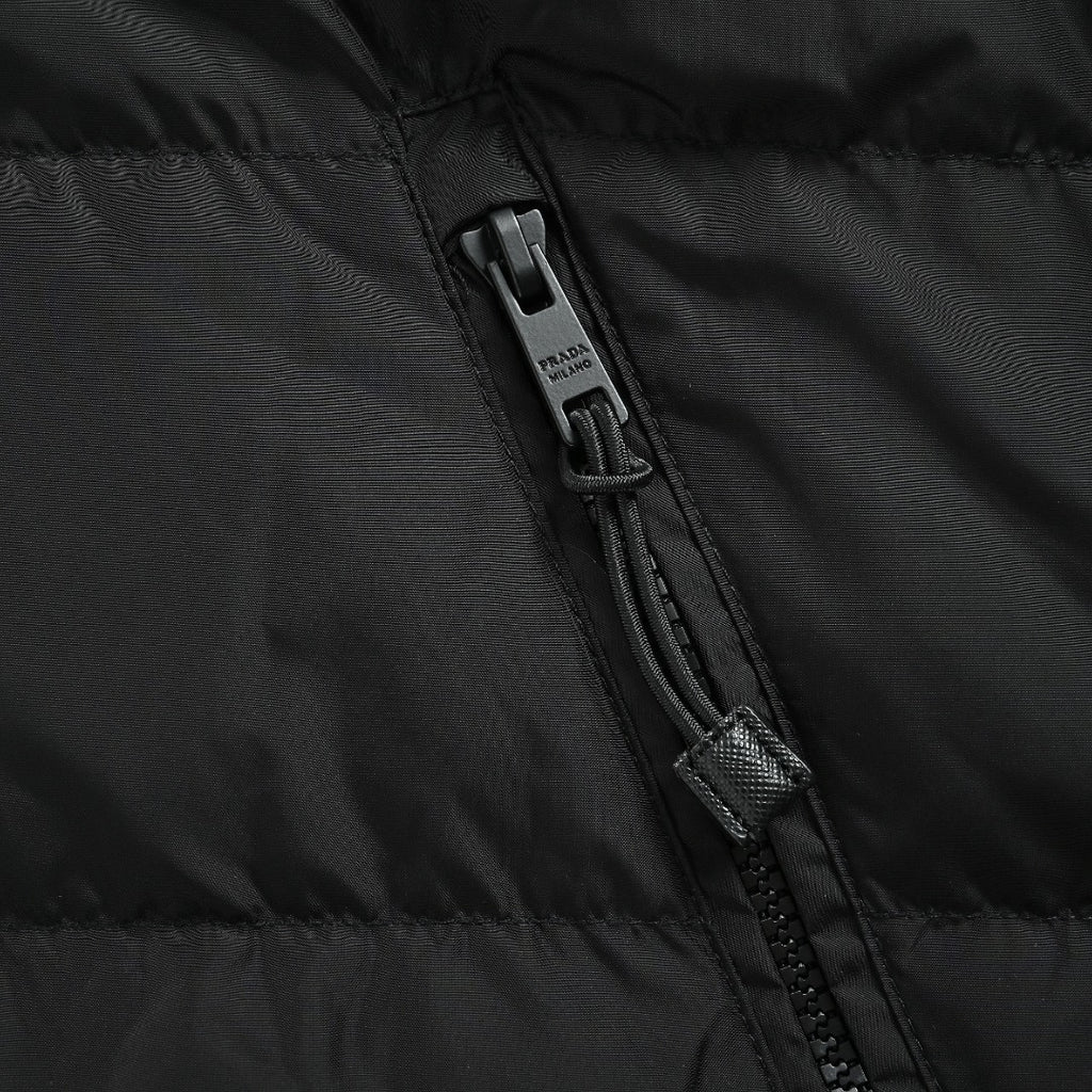 PRADA Triangle Logo Stand-Collar Down Jacket - Black