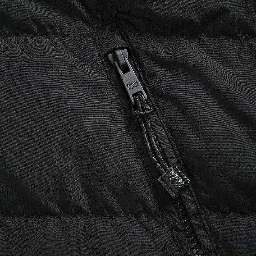PRADA Triangle Logo Stand-Collar Down Jacket - Black