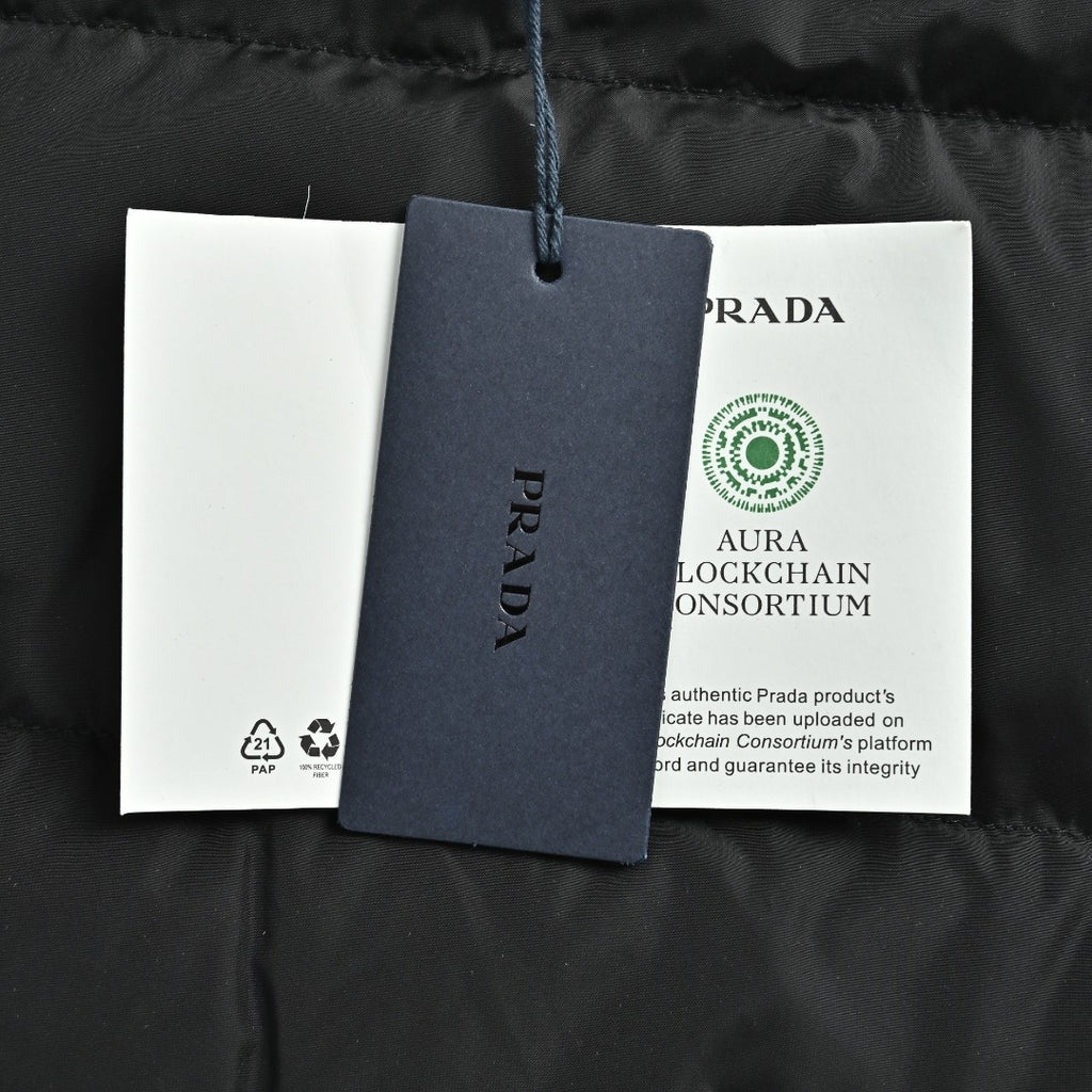 PRADA Triangle Logo Stand-Collar Down Jacket - Black
