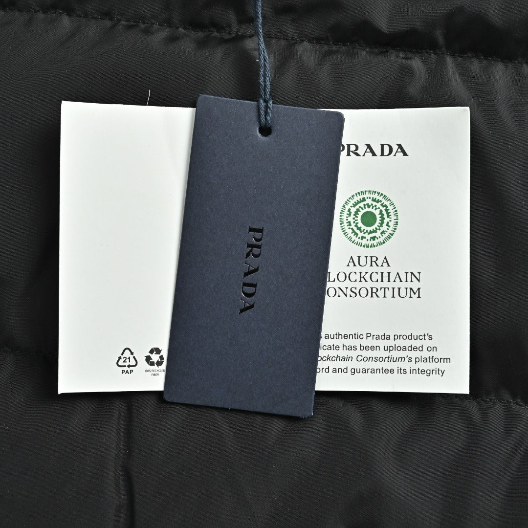 PRADA Triangle Logo Stand-Collar Down Jacket - Black