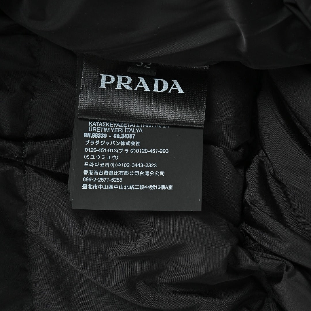 PRADA Triangle Logo Stand-Collar Down Jacket - Black