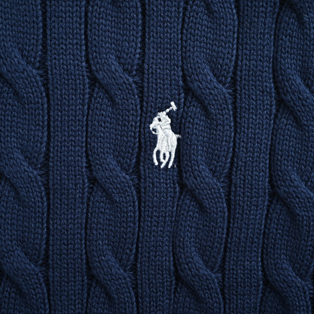 Ralph Lauren Cable-Knit Three-Button Polo Sweater - Navy Blue