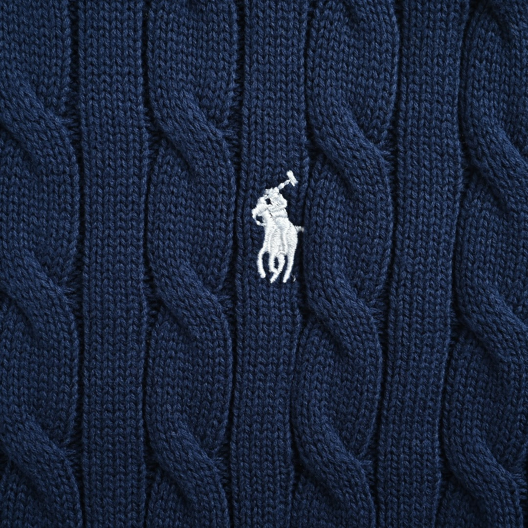 Ralph Lauren Cable-Knit Three-Button Polo Sweater - Navy Blue