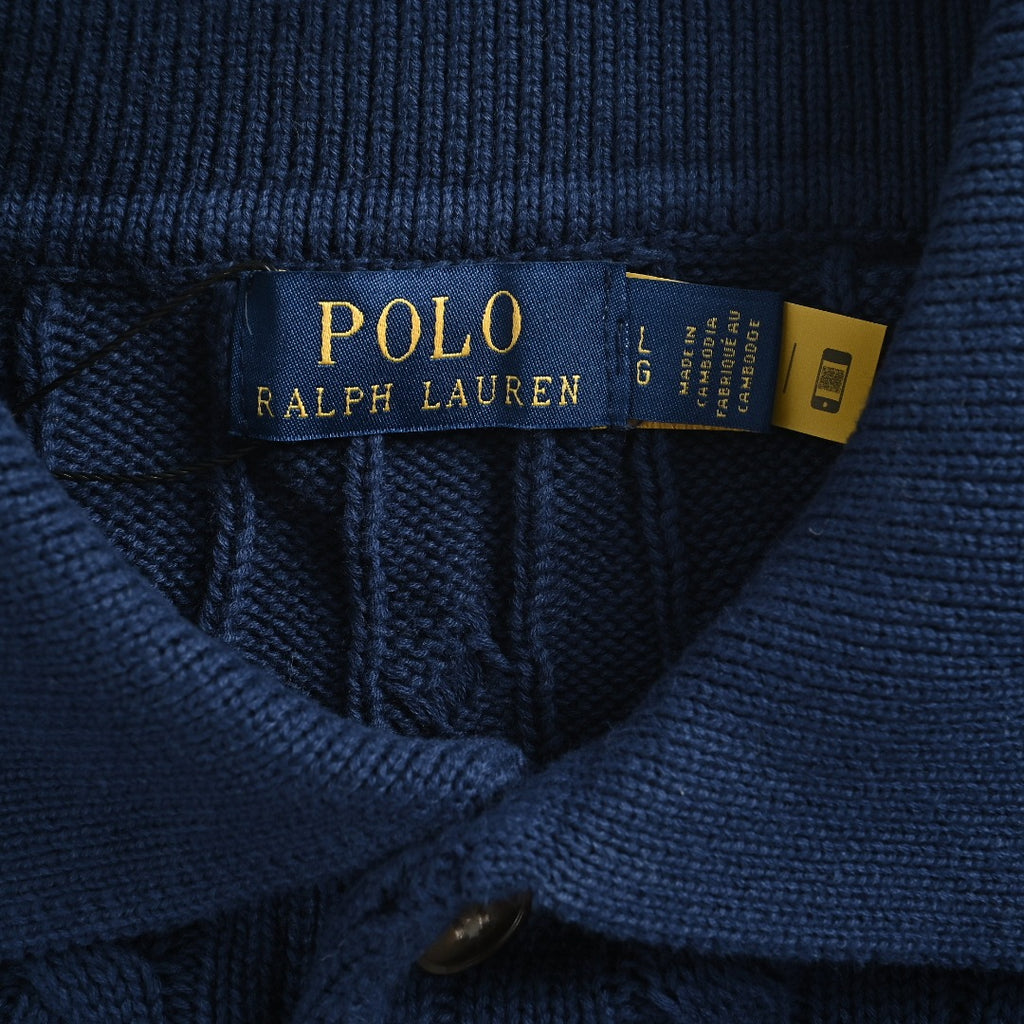Ralph Lauren Cable-Knit Three-Button Polo Sweater - Navy Blue