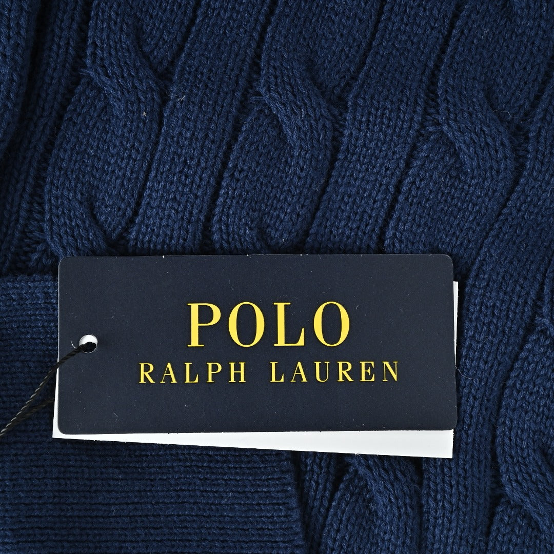Ralph Lauren Cable-Knit Three-Button Polo Sweater - Navy Blue