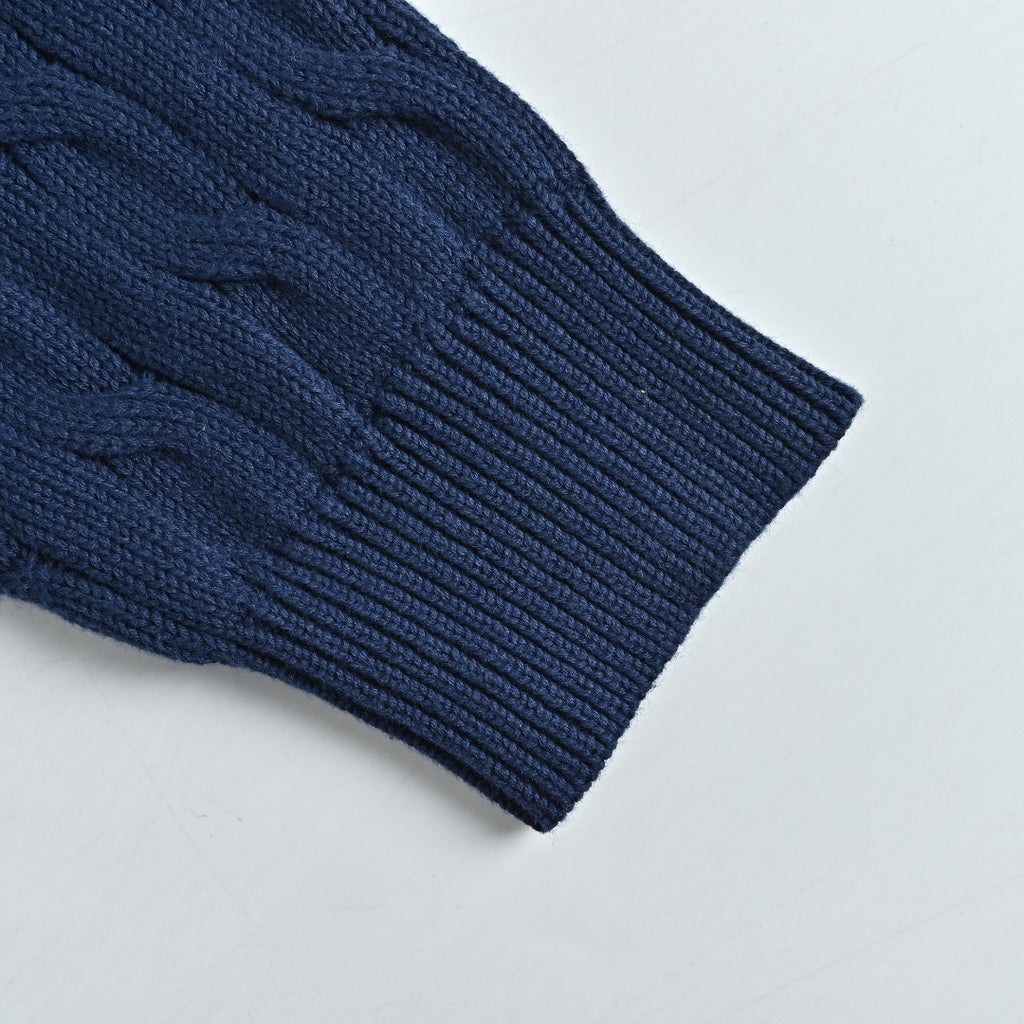 Ralph Lauren Cable-Knit Three-Button Polo Sweater - Navy Blue