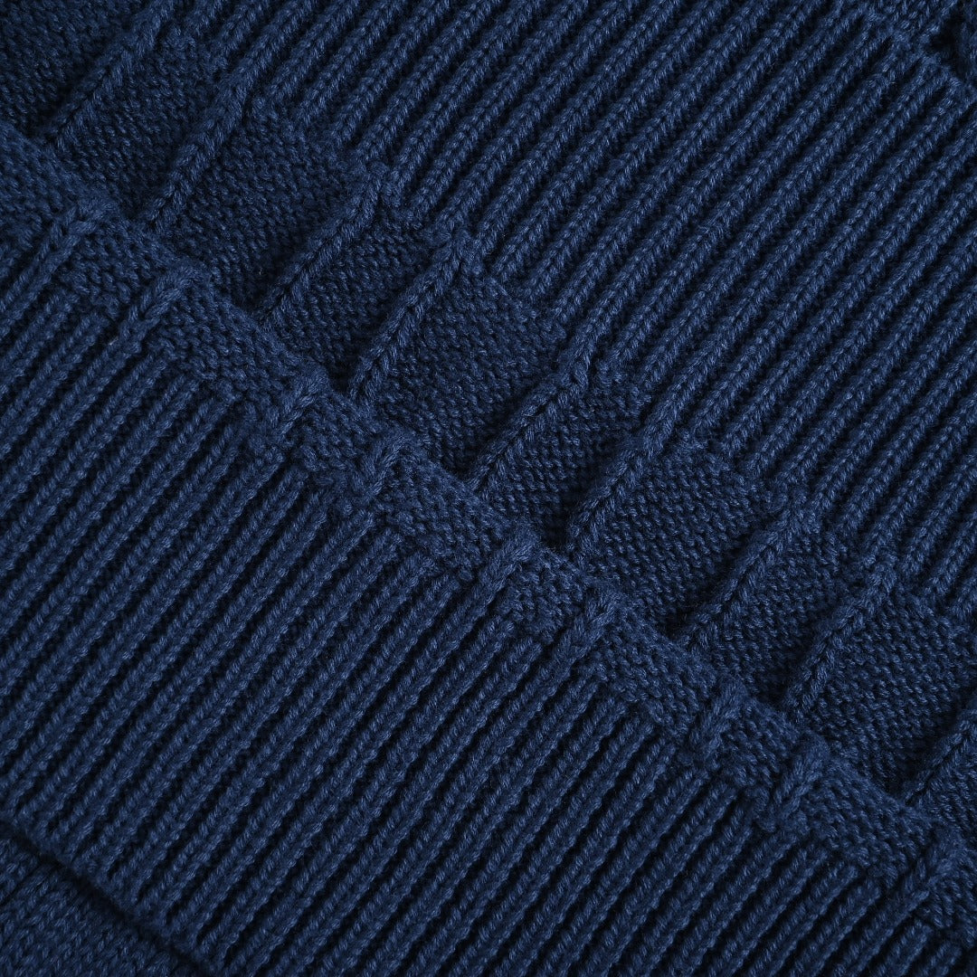 Ralph Lauren Cable-Knit Three-Button Polo Sweater - Navy Blue