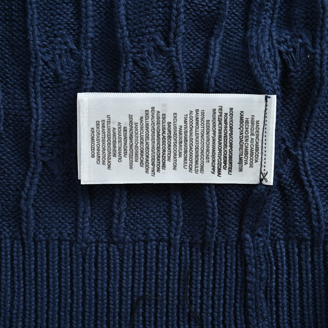 Ralph Lauren Cable-Knit Three-Button Polo Sweater - Navy Blue
