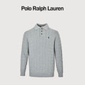 Ralph Lauren Cable-Knit Three-Button Polo Sweater - Light Gray