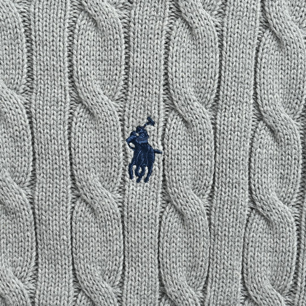 Ralph Lauren Cable-Knit Three-Button Polo Sweater - Light Gray