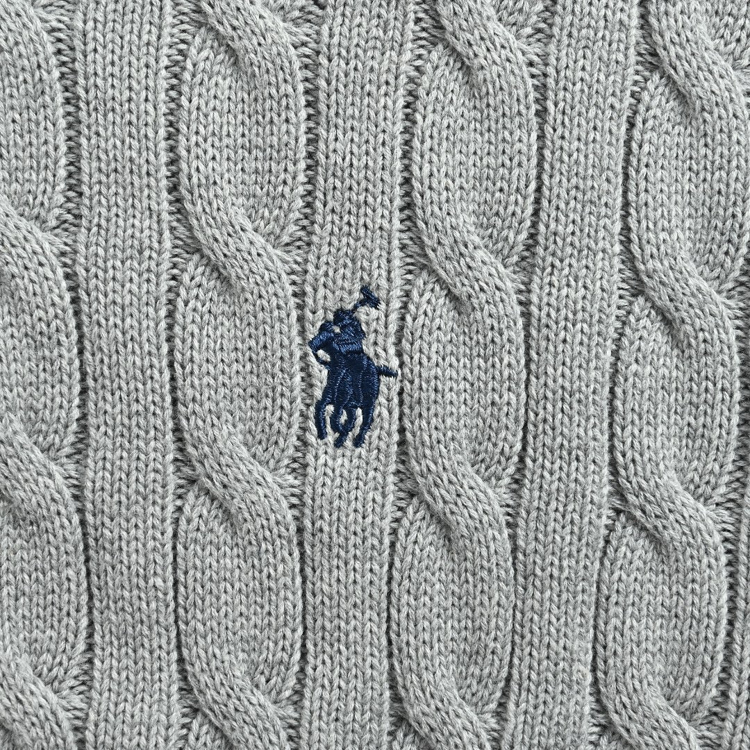 Ralph Lauren Cable-Knit Three-Button Polo Sweater - Light Gray