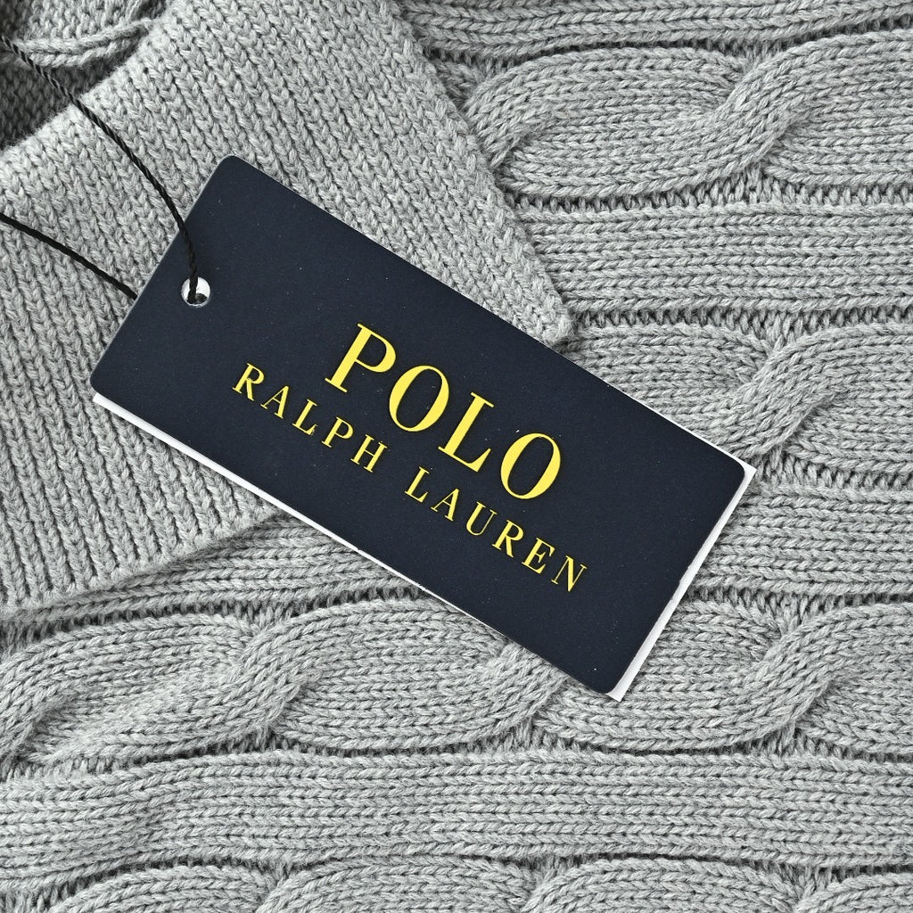 Ralph Lauren Cable-Knit Three-Button Polo Sweater - Light Gray