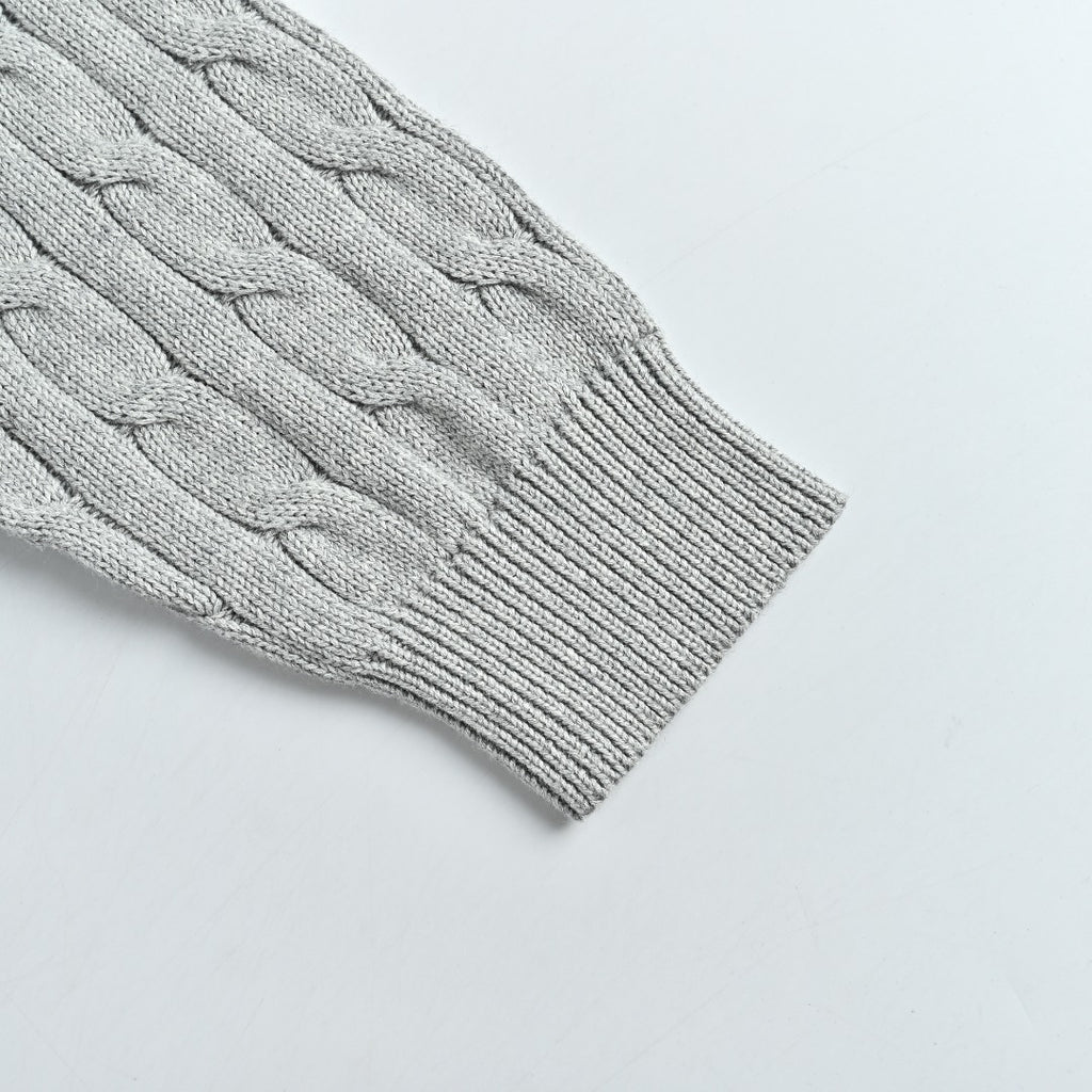 Ralph Lauren Cable-Knit Three-Button Polo Sweater - Light Gray