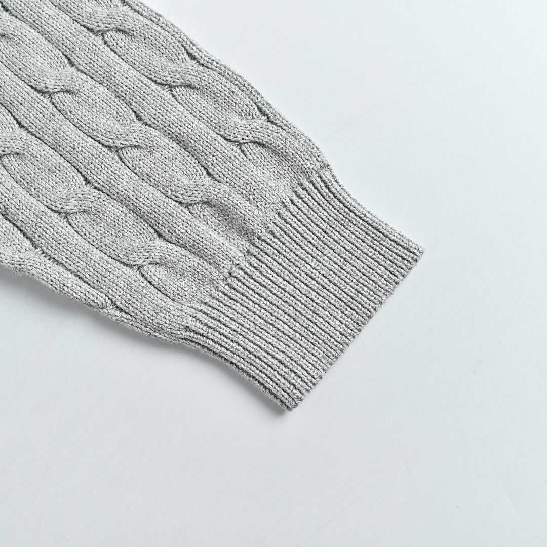 Ralph Lauren Cable-Knit Three-Button Polo Sweater - Light Gray