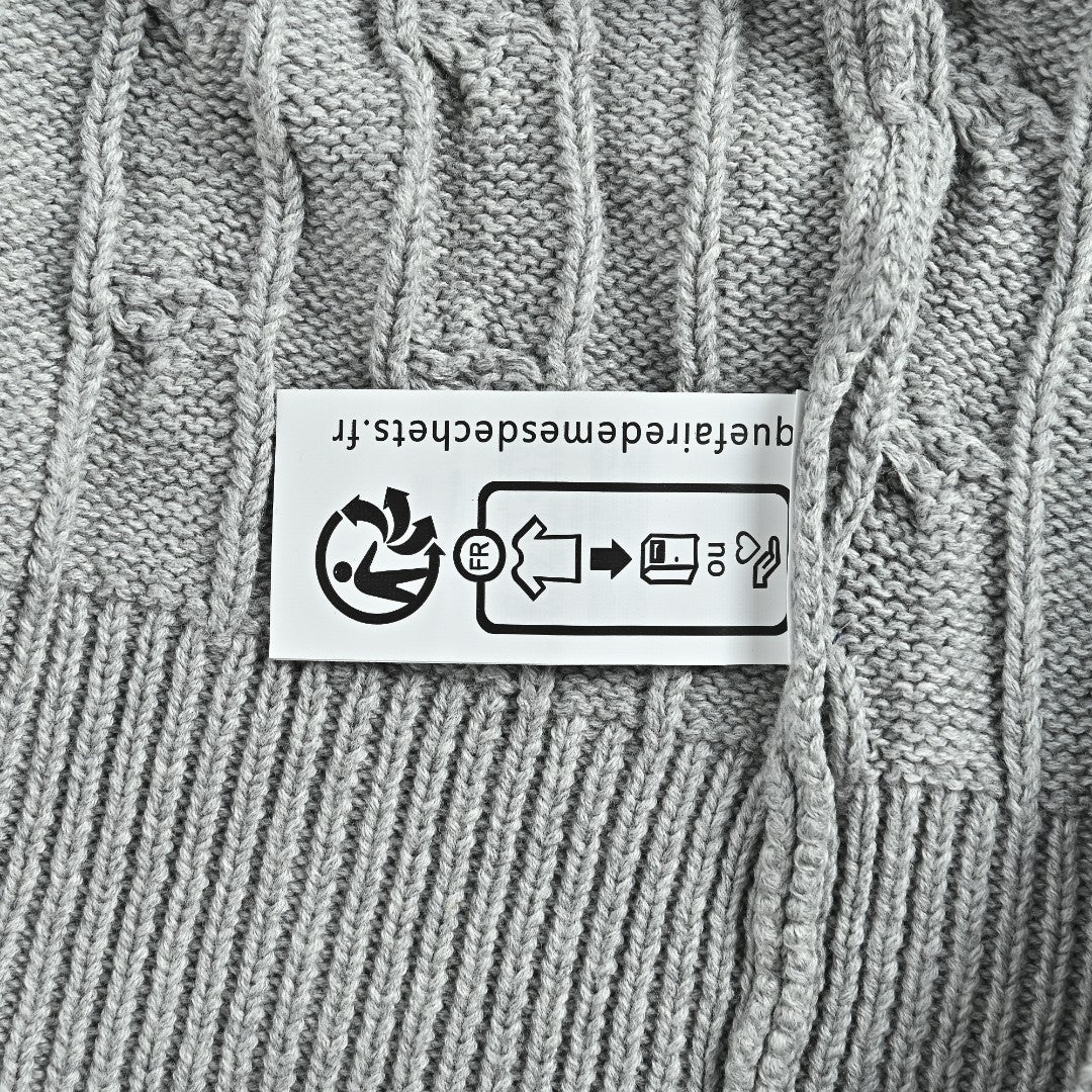 Ralph Lauren Cable-Knit Three-Button Polo Sweater - Light Gray