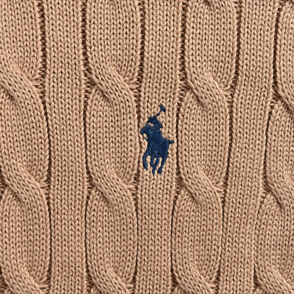 Ralph Lauren Cable-Knit Three-Button Polo Sweater - Camel