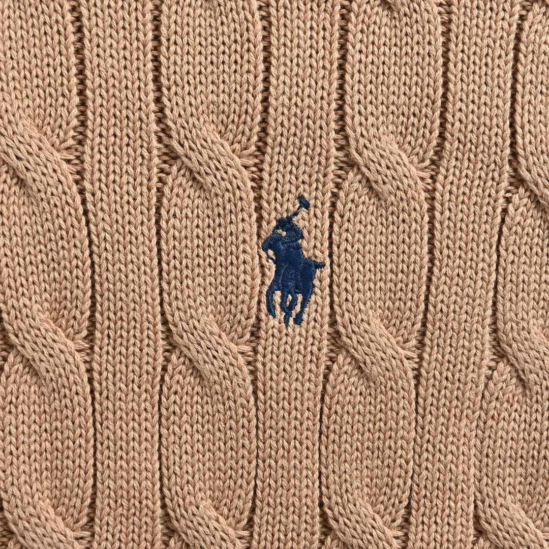 Ralph Lauren Cable-Knit Three-Button Polo Sweater - Camel