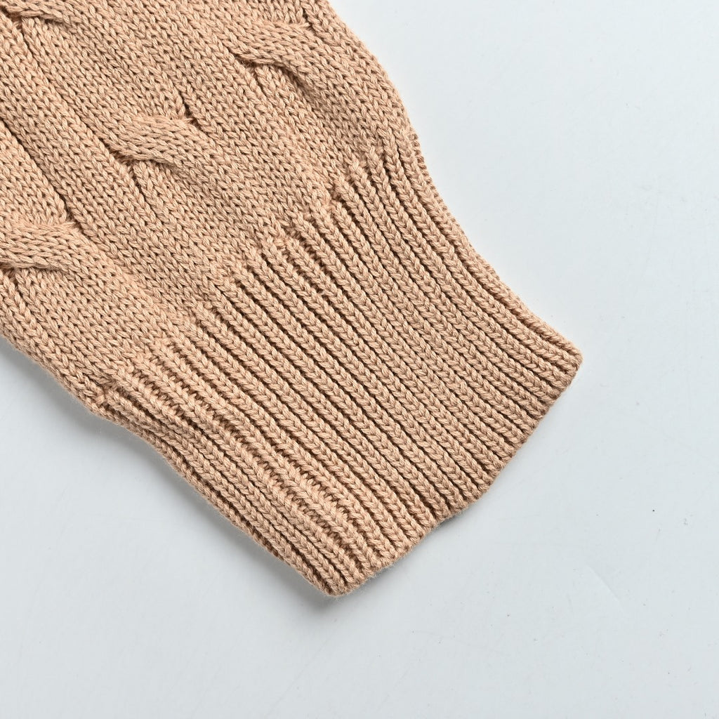 Ralph Lauren Cable-Knit Three-Button Polo Sweater - Camel