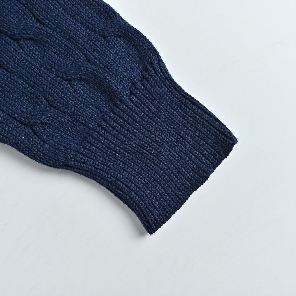 Ralph Lauren Cable-Knit Three-Button Polo Sweater - Navy with Red Pony