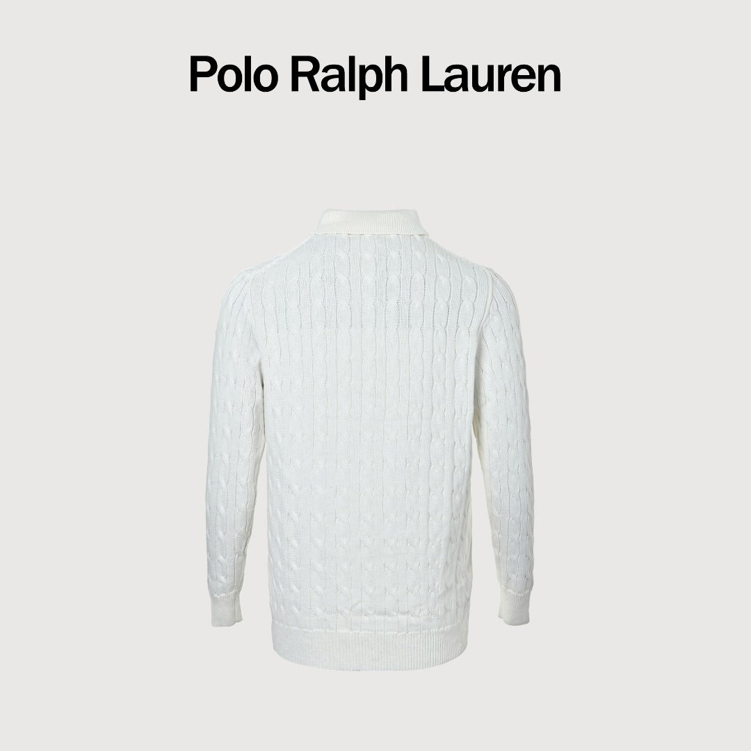 Ralph Lauren Cable-Knit Three-Button Polo Sweater - White