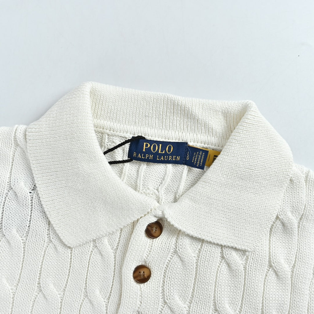 Ralph Lauren Cable-Knit Three-Button Polo Sweater - White