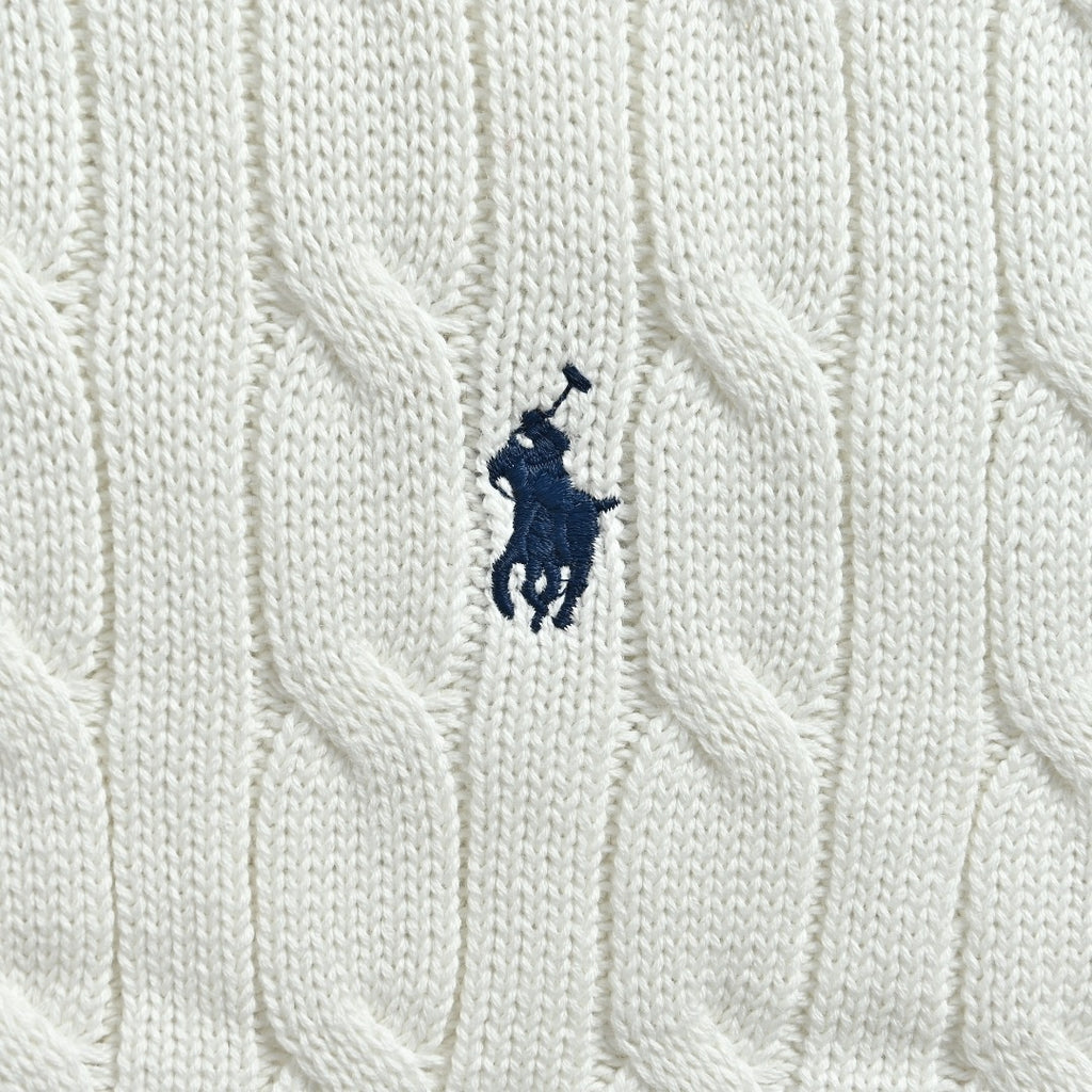Ralph Lauren Cable-Knit Three-Button Polo Sweater - White