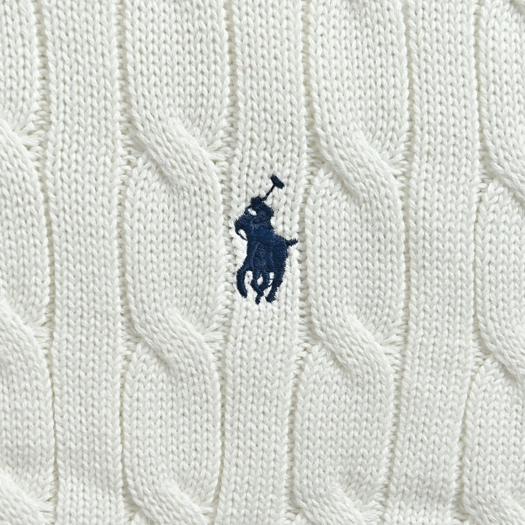 Ralph Lauren Cable-Knit Three-Button Polo Sweater - White