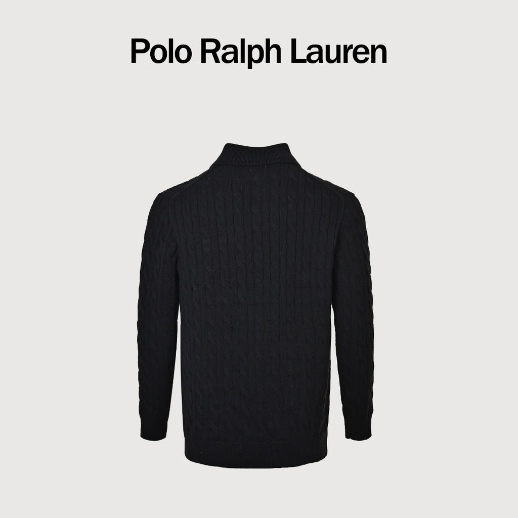 Ralph Lauren Cable-Knit Three-Button Polo Sweater - Black