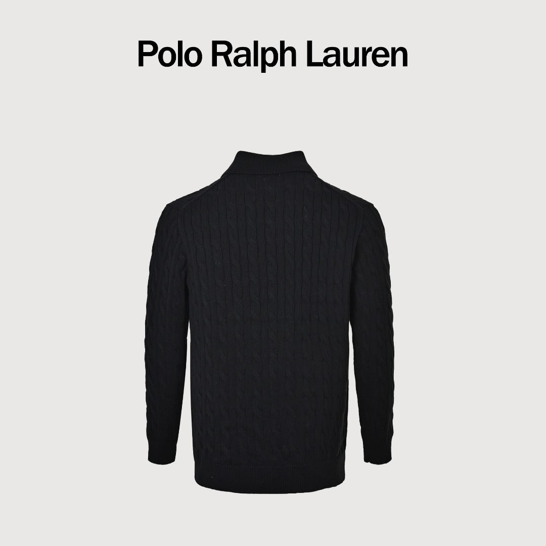 Ralph Lauren Cable-Knit Three-Button Polo Sweater - Black