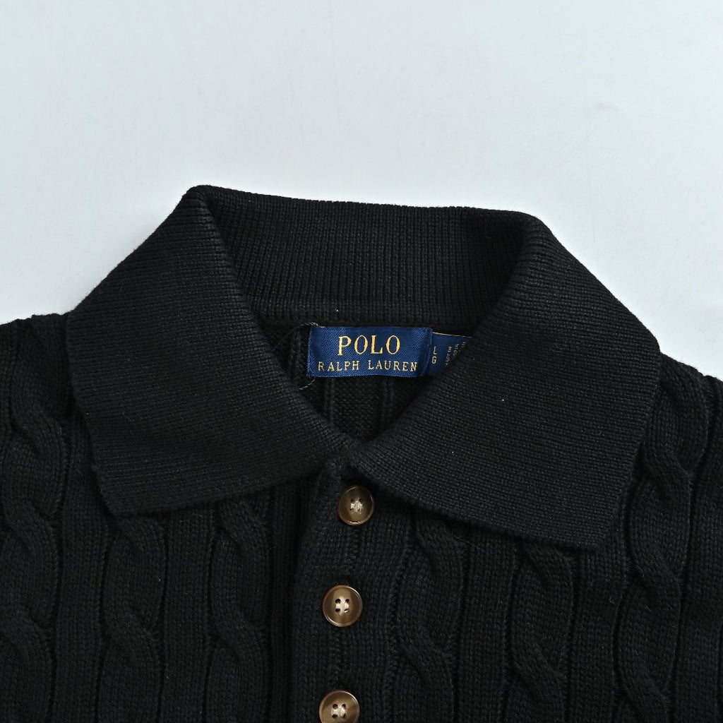 Ralph Lauren Cable-Knit Three-Button Polo Sweater - Black