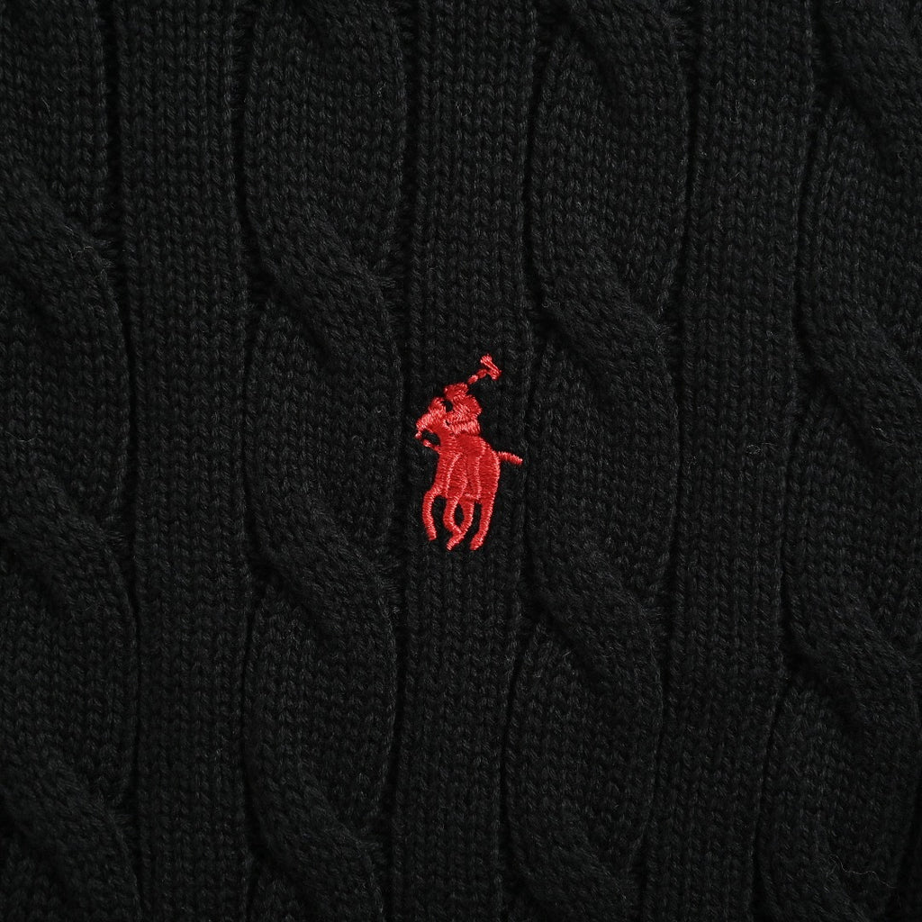 Ralph Lauren Cable-Knit Three-Button Polo Sweater - Black