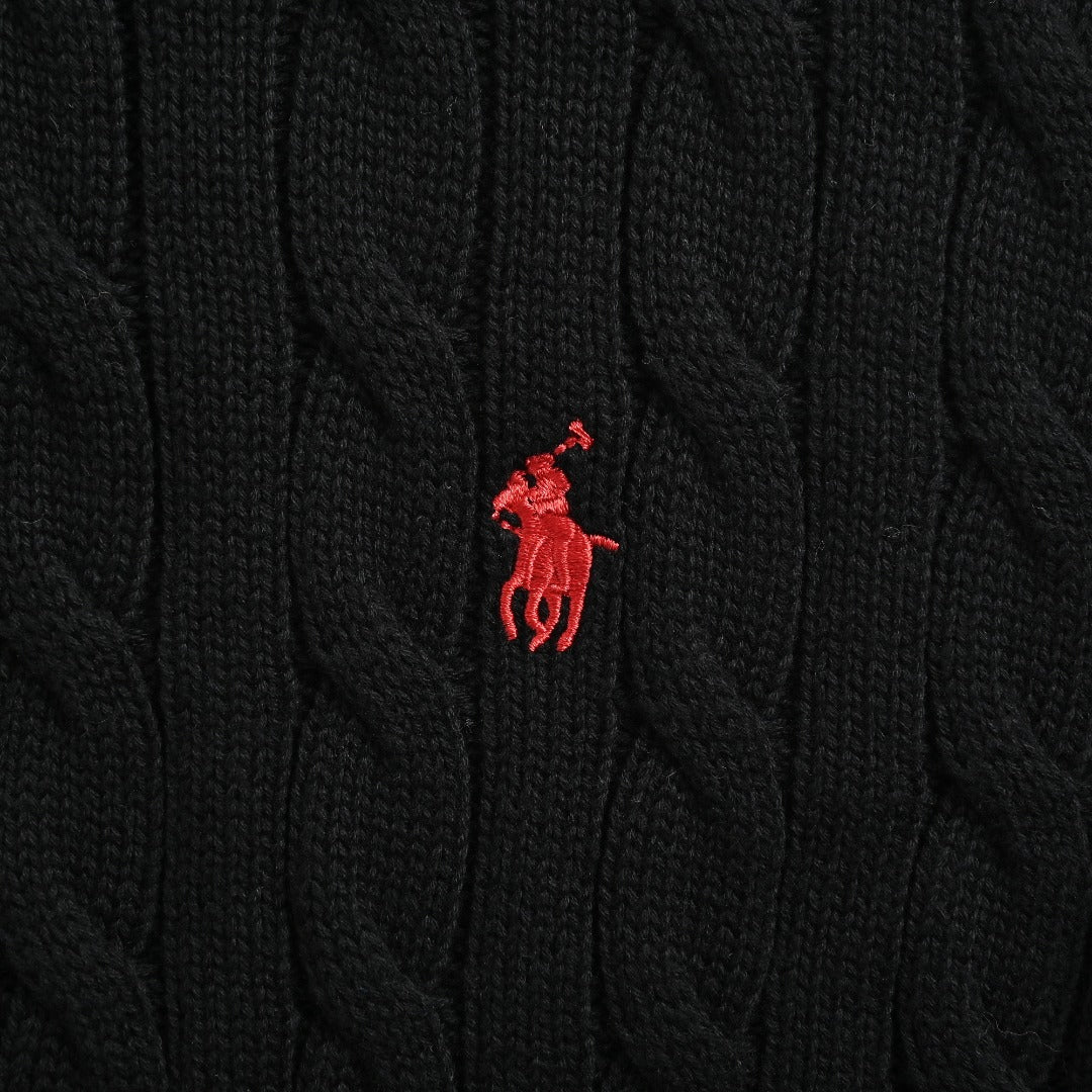 Ralph Lauren Cable-Knit Three-Button Polo Sweater - Black