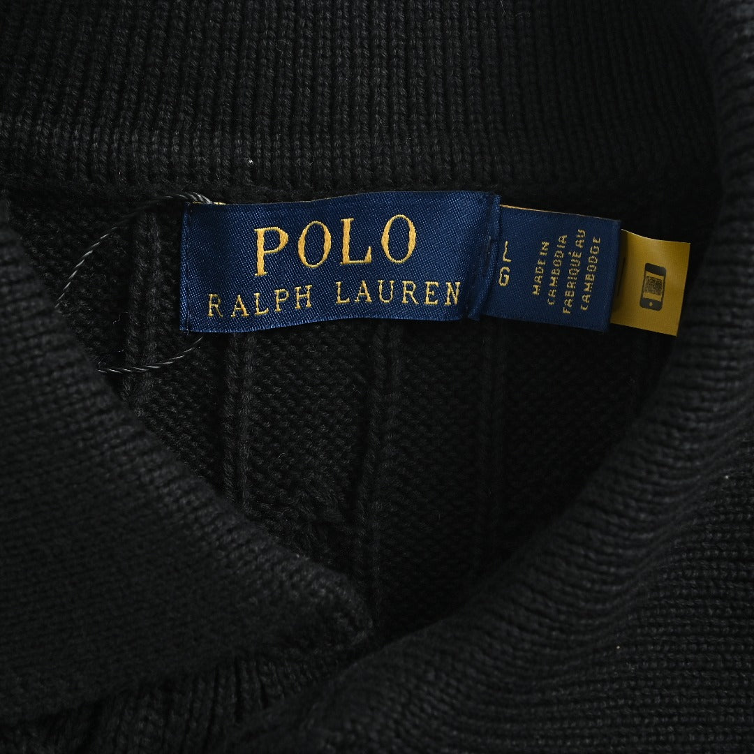 Ralph Lauren Cable-Knit Three-Button Polo Sweater - Black