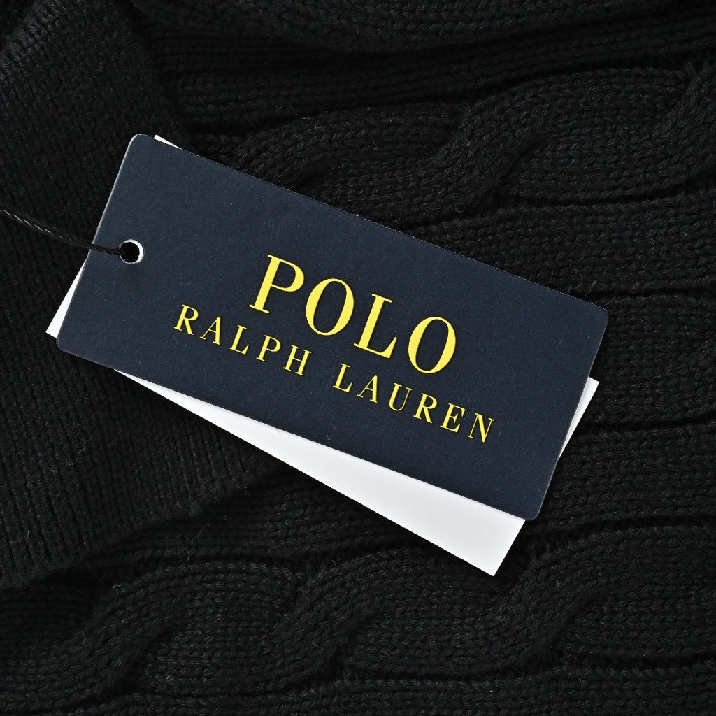Ralph Lauren Cable-Knit Three-Button Polo Sweater - Black