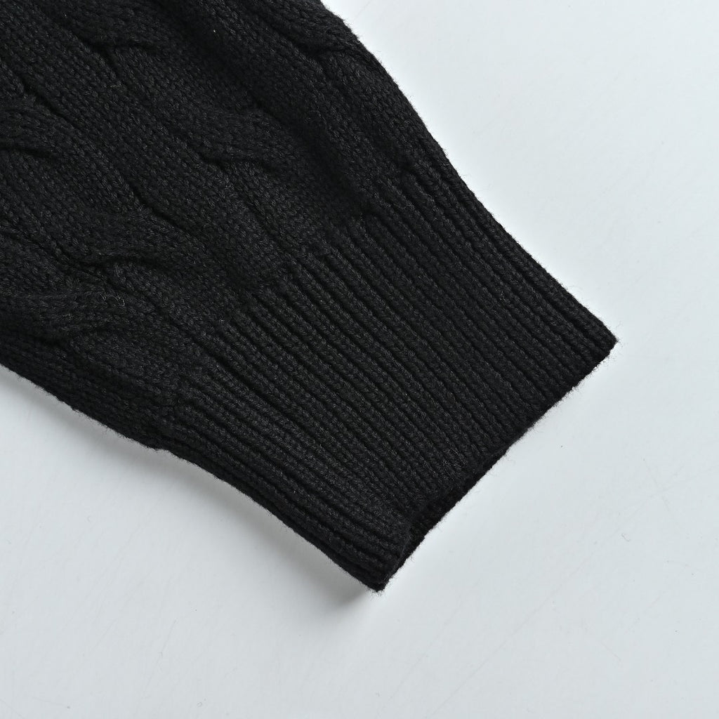 Ralph Lauren Cable-Knit Three-Button Polo Sweater - Black