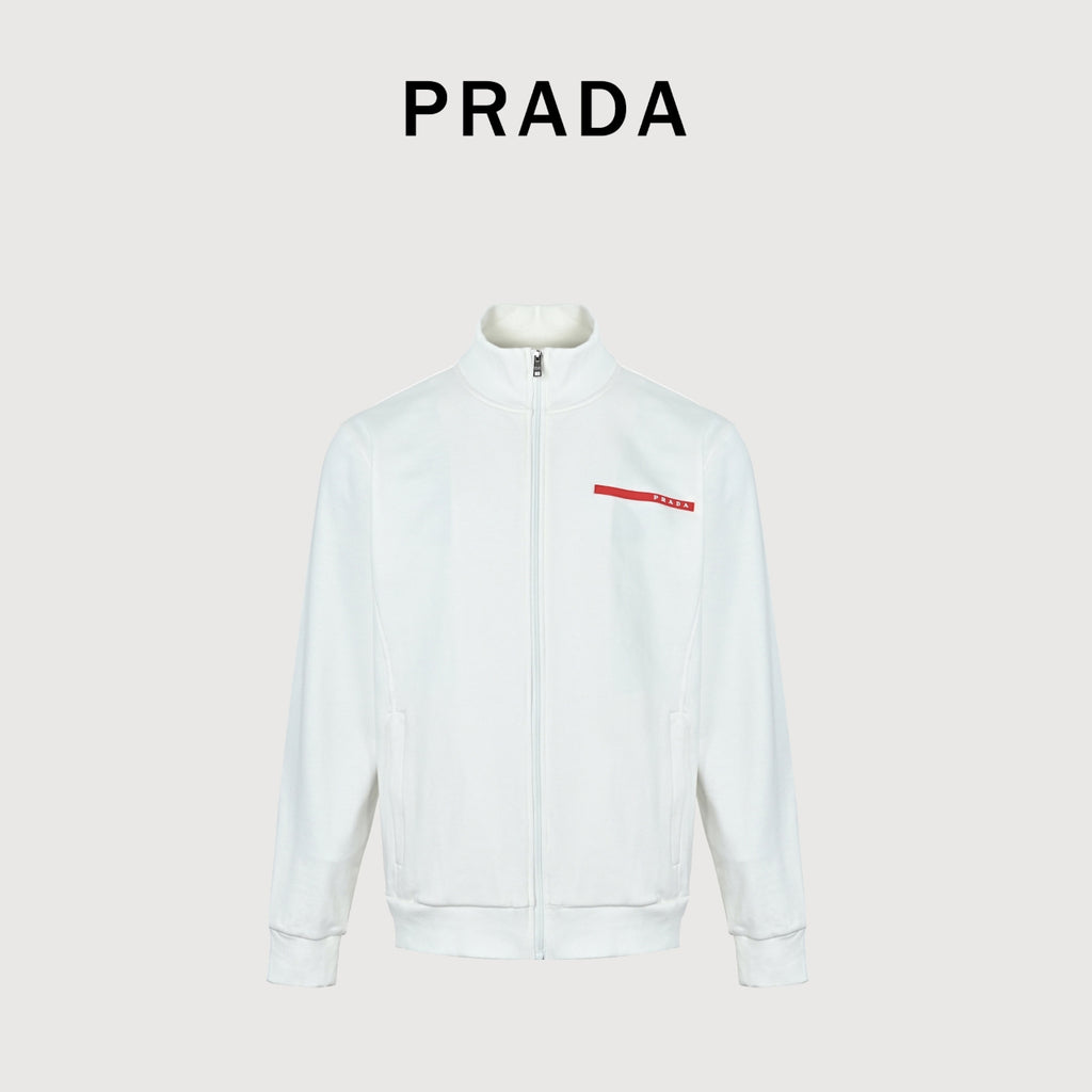 Prada Red Silicone Trim Zip-Up Jacket - White