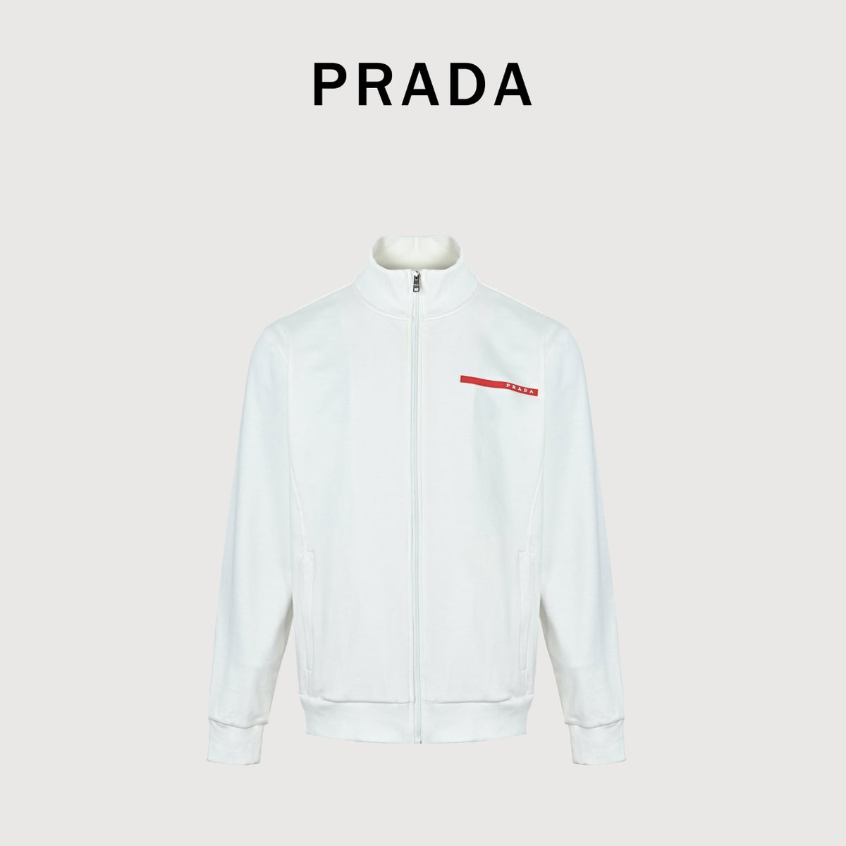 Prada Red Silicone Trim Zip-Up Jacket - White