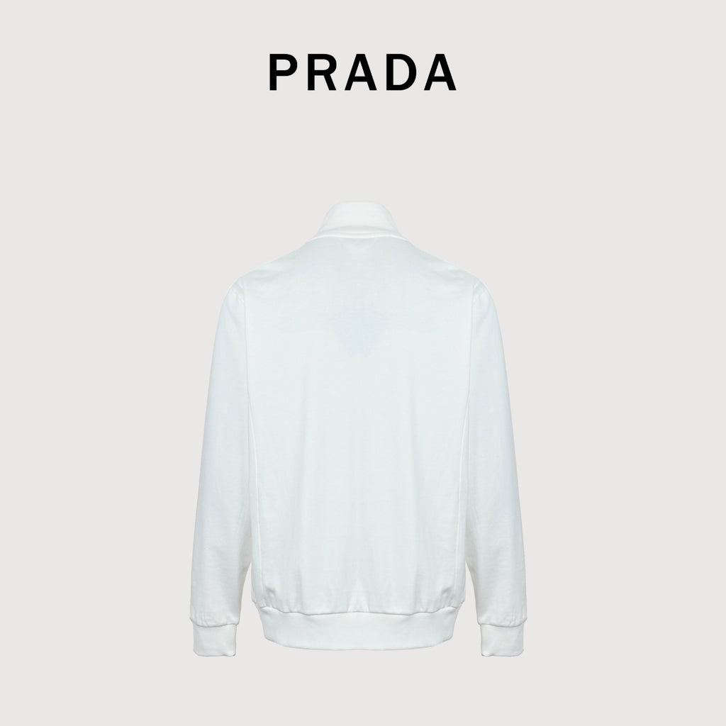 Prada Red Silicone Trim Zip-Up Jacket - White