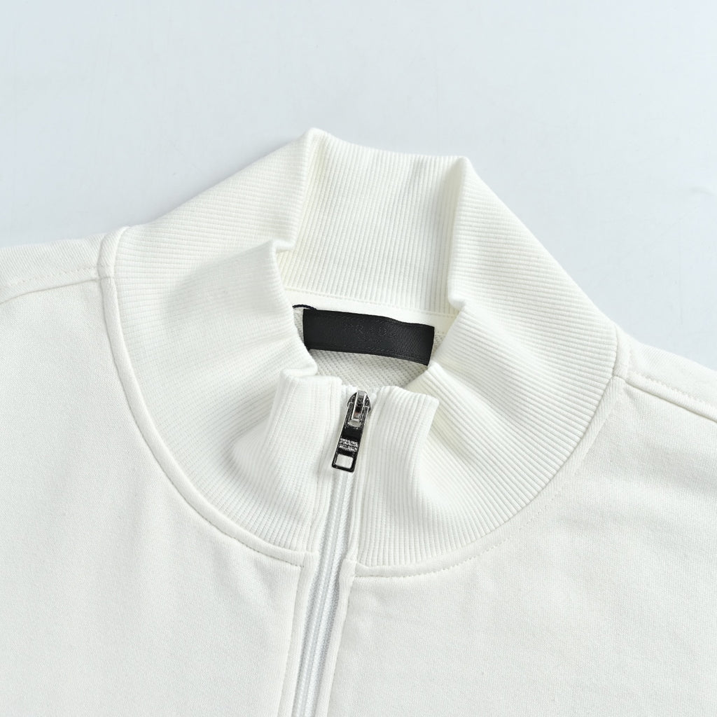 Prada Red Silicone Trim Zip-Up Jacket - White