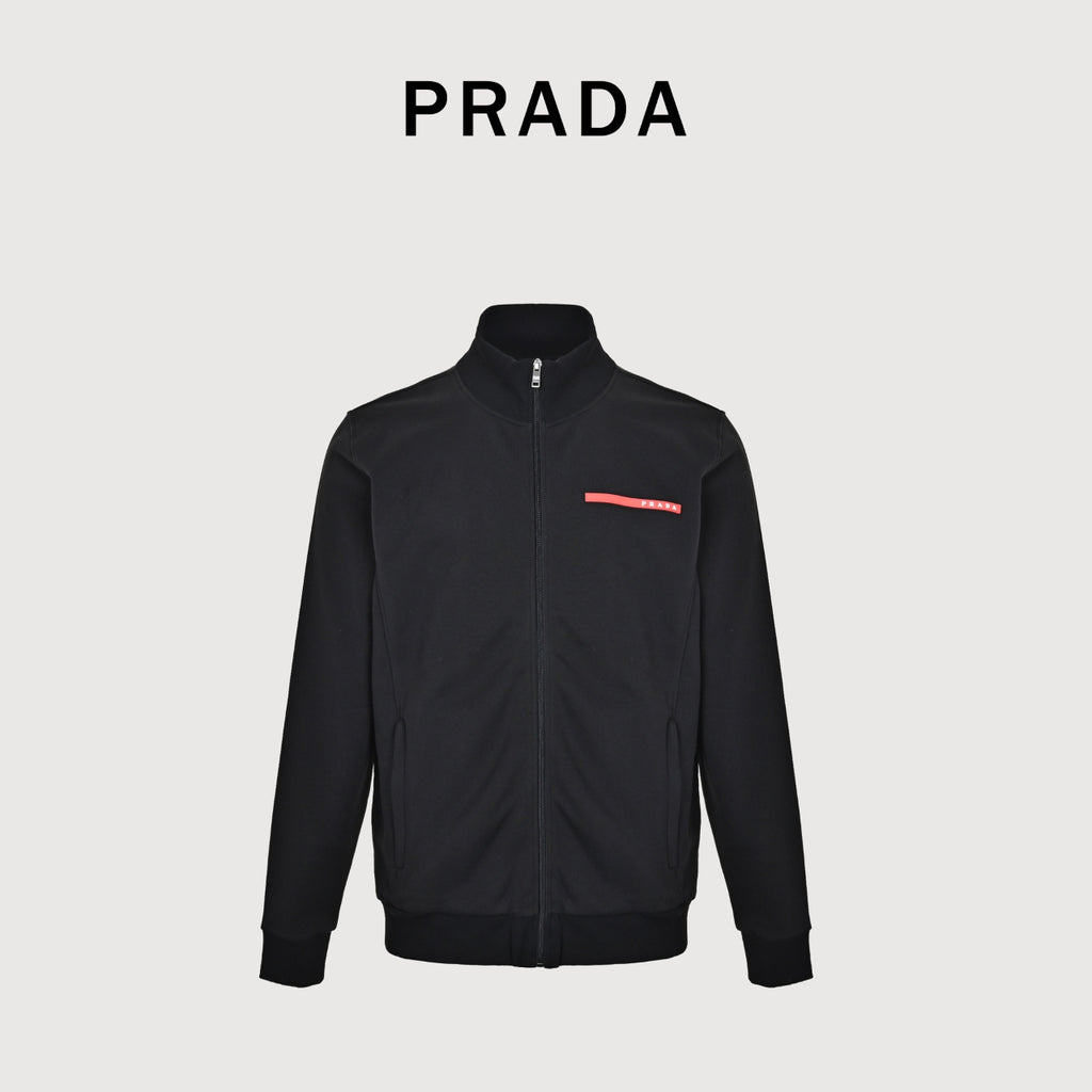 Prada Red Silicone Trim Zip-Up Jacket - Black
