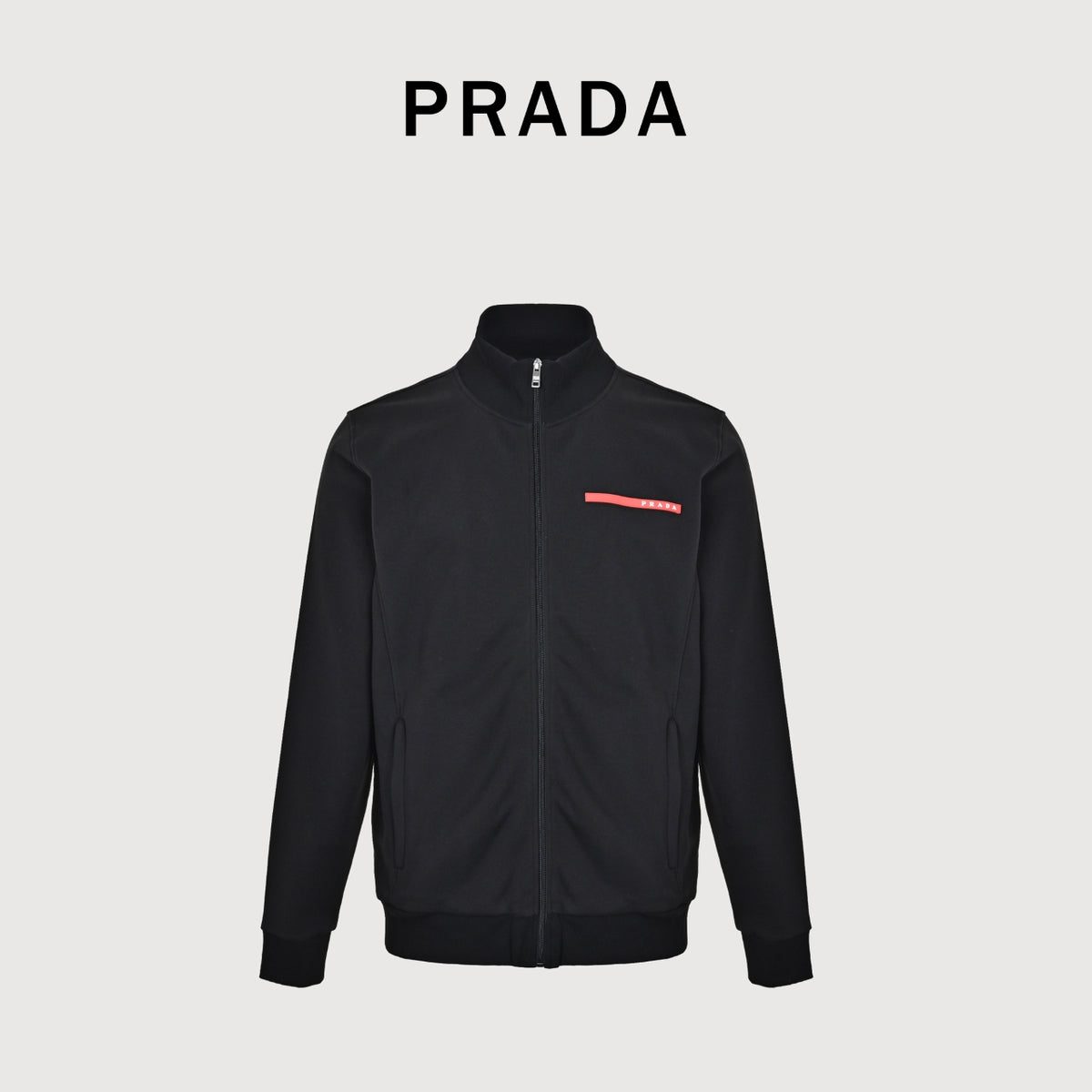Prada Red Silicone Trim Zip-Up Jacket - Black
