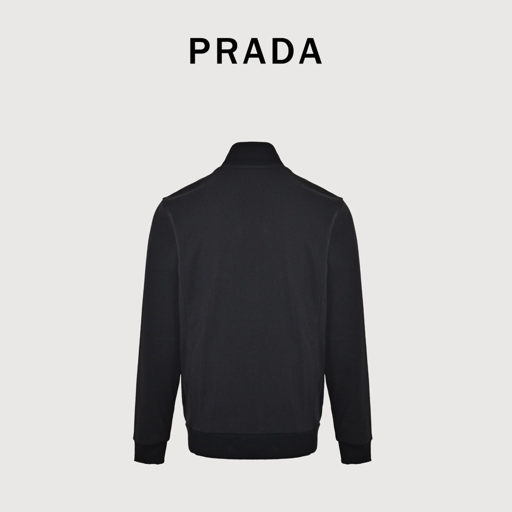 Prada Red Silicone Trim Zip-Up Jacket - Black